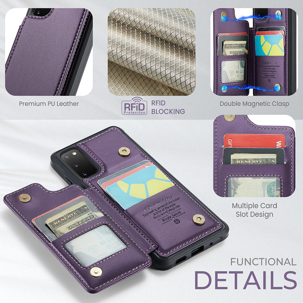 CASEME C22 Series for Samsung Galaxy S20 FE / FE 5G / S20 Lite / S20 FE 2022 Phone Case with 5 Card Slots Kickstand - Purple