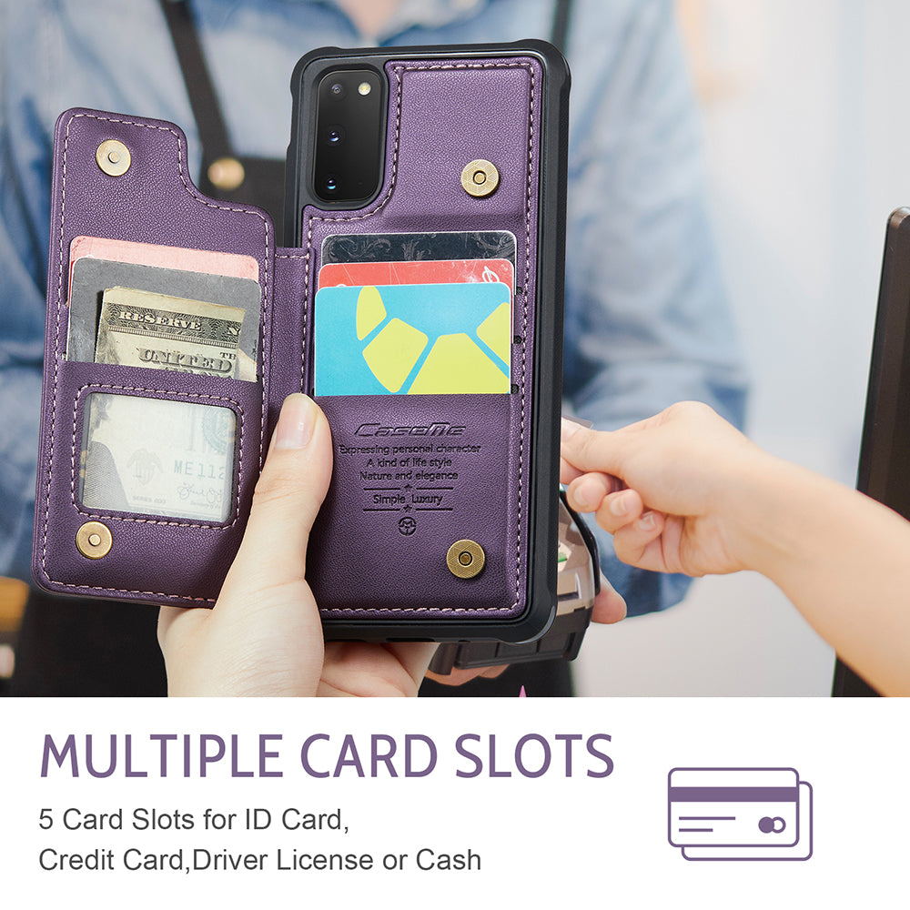 CASEME C22 Series for Samsung Galaxy S20 FE / FE 5G / S20 Lite / S20 FE 2022 Phone Case with 5 Card Slots Kickstand - Purple