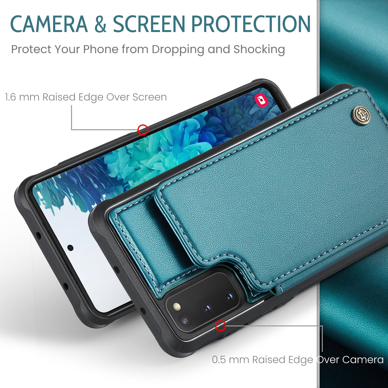 CASEME C22 Series for Samsung Galaxy S20 FE / FE 5G / S20 Lite / S20 FE 2022 Phone Case with 5 Card Slots Kickstand - Green