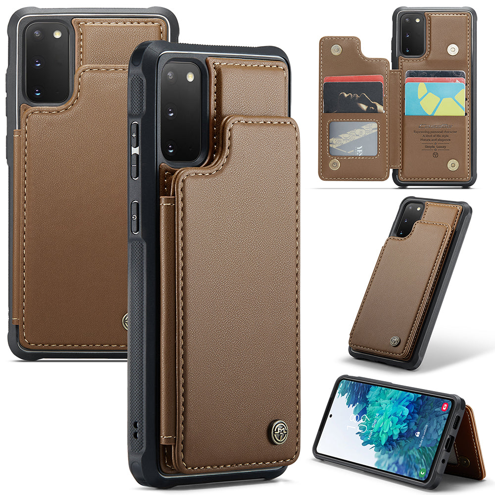 CASEME C22 Series for Samsung Galaxy S20 FE / FE 5G / S20 Lite / S20 FE 2022 Phone Case with 5 Card Slots Kickstand - Brown