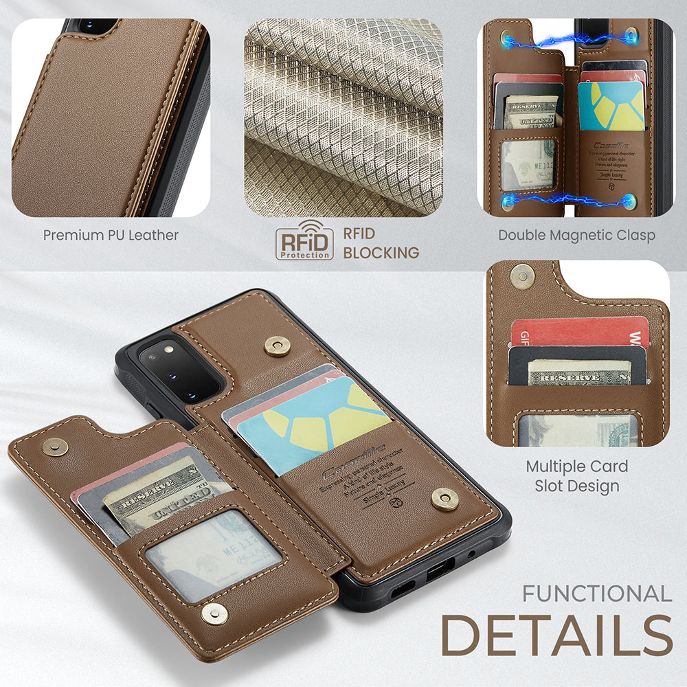 CASEME C22 Series for Samsung Galaxy S20 FE / FE 5G / S20 Lite / S20 FE 2022 Phone Case with 5 Card Slots Kickstand - Brown