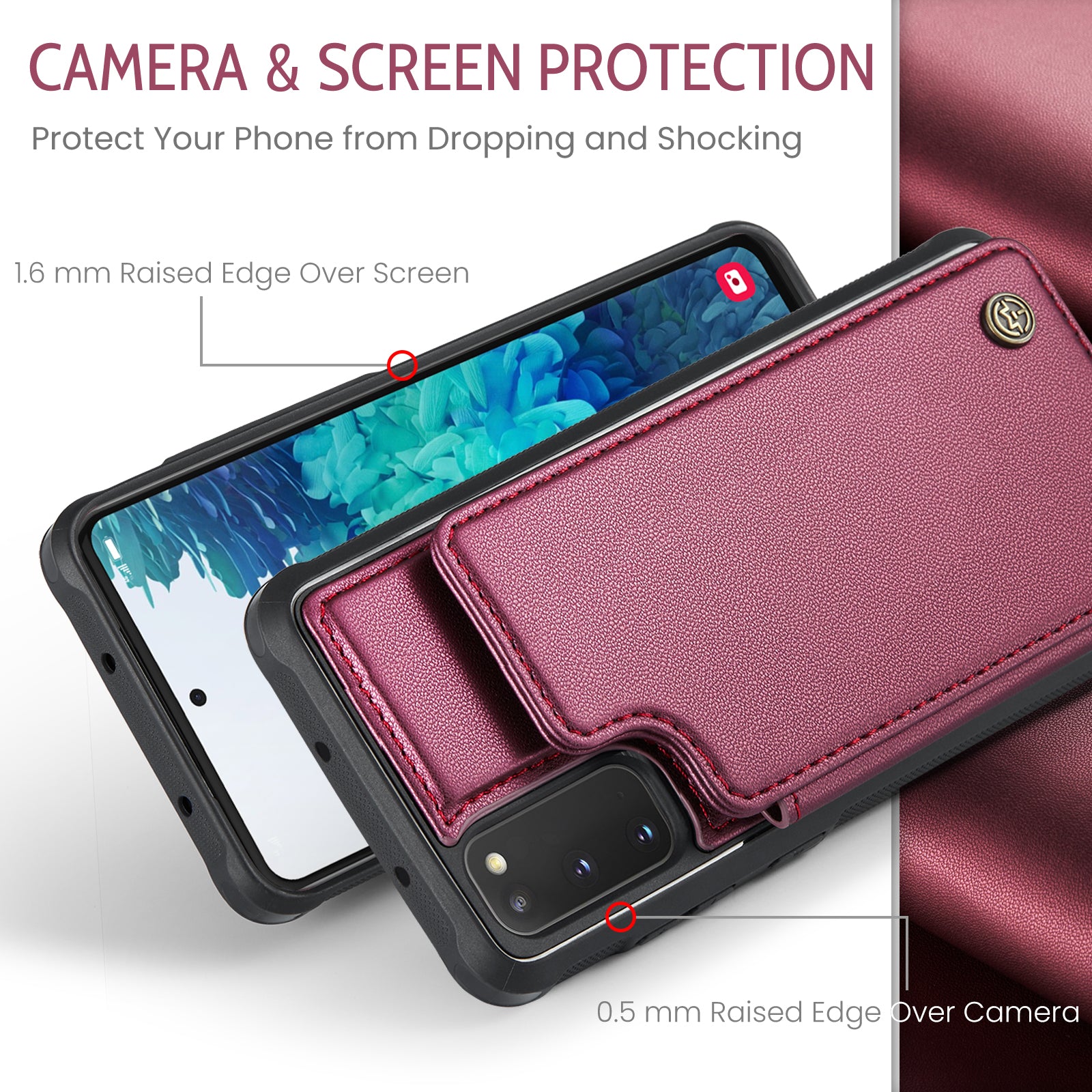 CASEME C22 Series for Samsung Galaxy S20 FE / FE 5G / S20 Lite / S20 FE 2022 Phone Case with 5 Card Slots Kickstand - Red