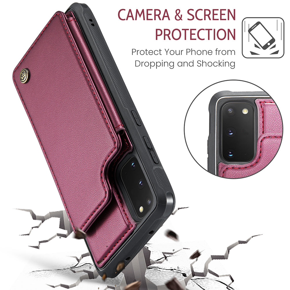 CASEME C22 Series for Samsung Galaxy S20 FE / FE 5G / S20 Lite / S20 FE 2022 Phone Case with 5 Card Slots Kickstand - Red