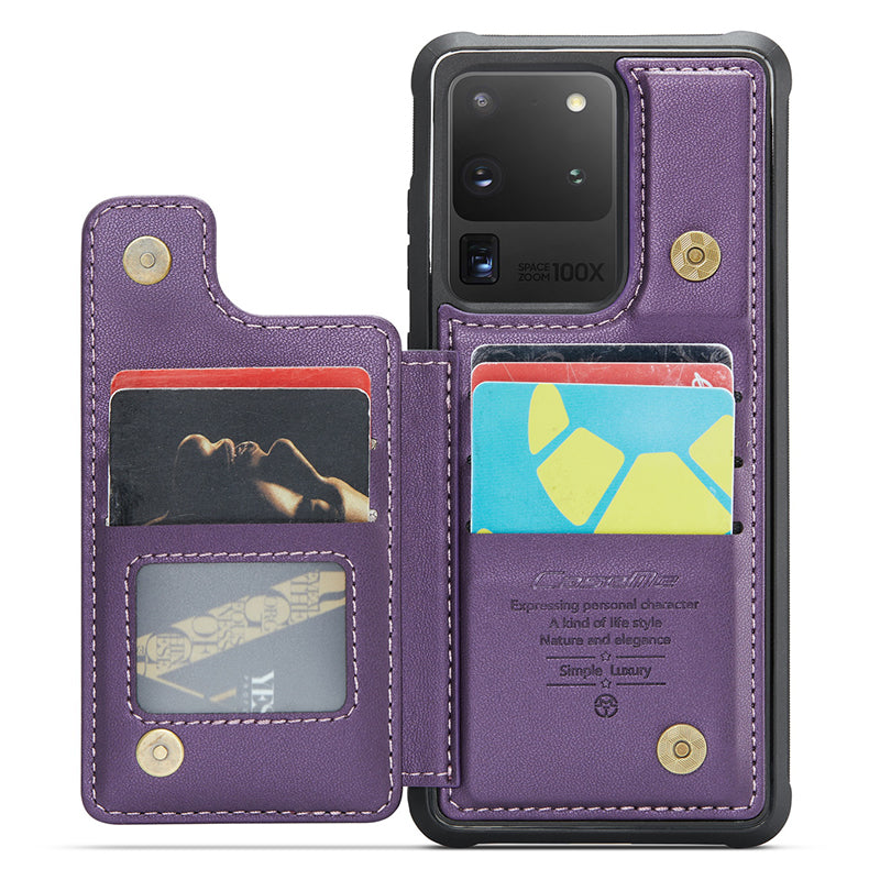 CASEME C22 Series for Samsung Galaxy S20 Ultra Case Leather+TPU Phone Cover with 5 Card Slots - Purple