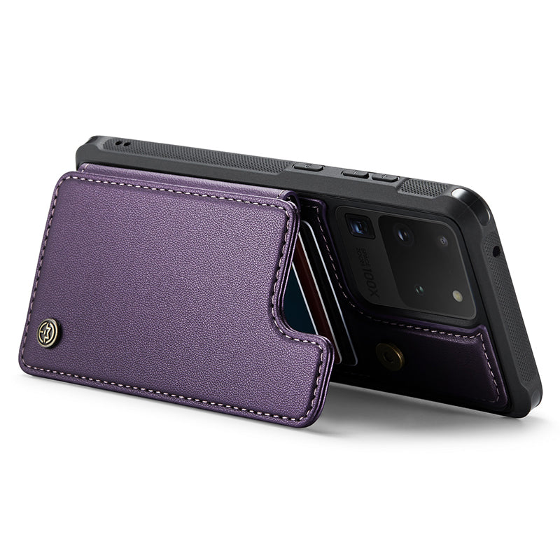 CASEME C22 Series for Samsung Galaxy S20 Ultra Case Leather+TPU Phone Cover with 5 Card Slots - Purple