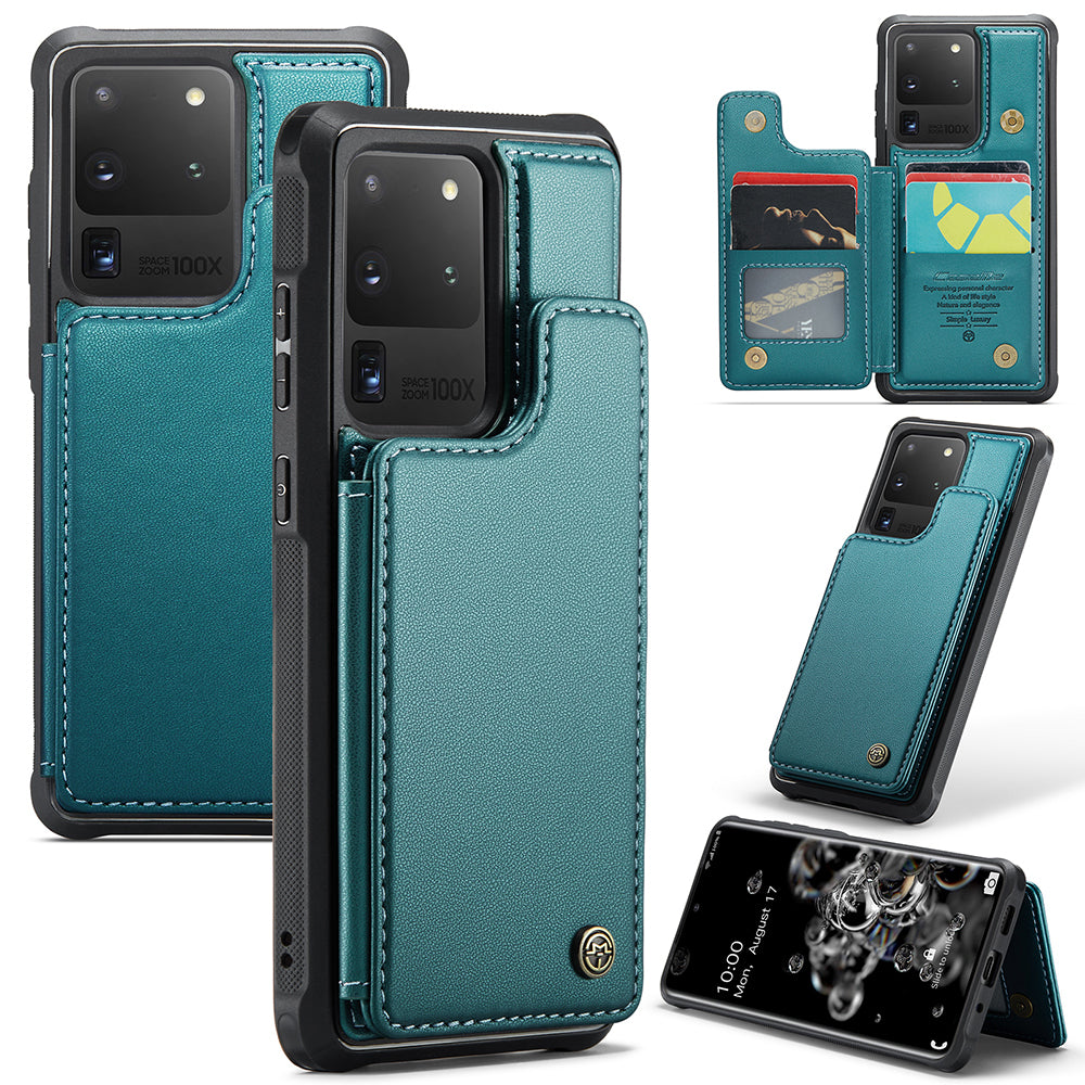 CASEME C22 Series for Samsung Galaxy S20 Ultra Case Leather+TPU Phone Cover with 5 Card Slots - Green