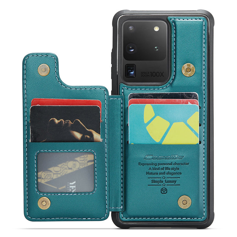 CASEME C22 Series for Samsung Galaxy S20 Ultra Case Leather+TPU Phone Cover with 5 Card Slots - Green