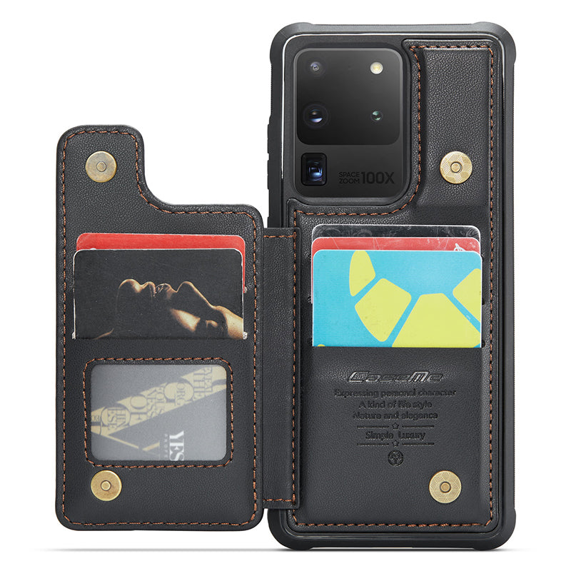 CASEME C22 Series for Samsung Galaxy S20 Ultra Case Leather+TPU Phone Cover with 5 Card Slots - Black