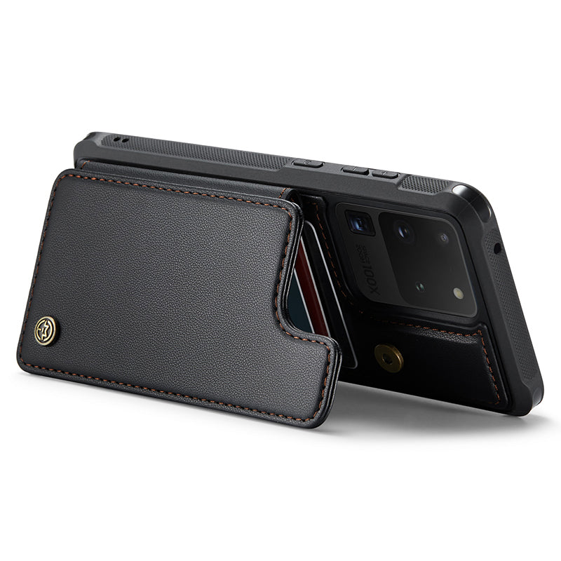 CASEME C22 Series for Samsung Galaxy S20 Ultra Case Leather+TPU Phone Cover with 5 Card Slots - Black