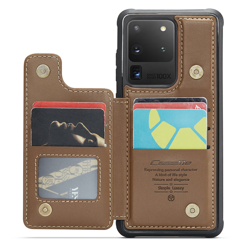 CASEME C22 Series for Samsung Galaxy S20 Ultra Case Leather+TPU Phone Cover with 5 Card Slots - Brown