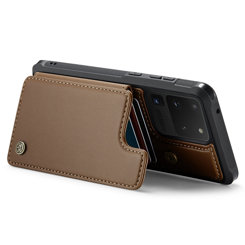 CASEME C22 Series for Samsung Galaxy S20 Ultra Case Leather+TPU Phone Cover with 5 Card Slots - Brown