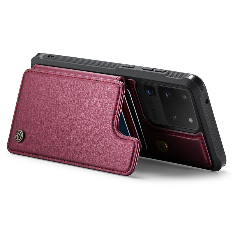 CASEME C22 Series for Samsung Galaxy S20 Ultra Case Leather+TPU Phone Cover with 5 Card Slots - Red