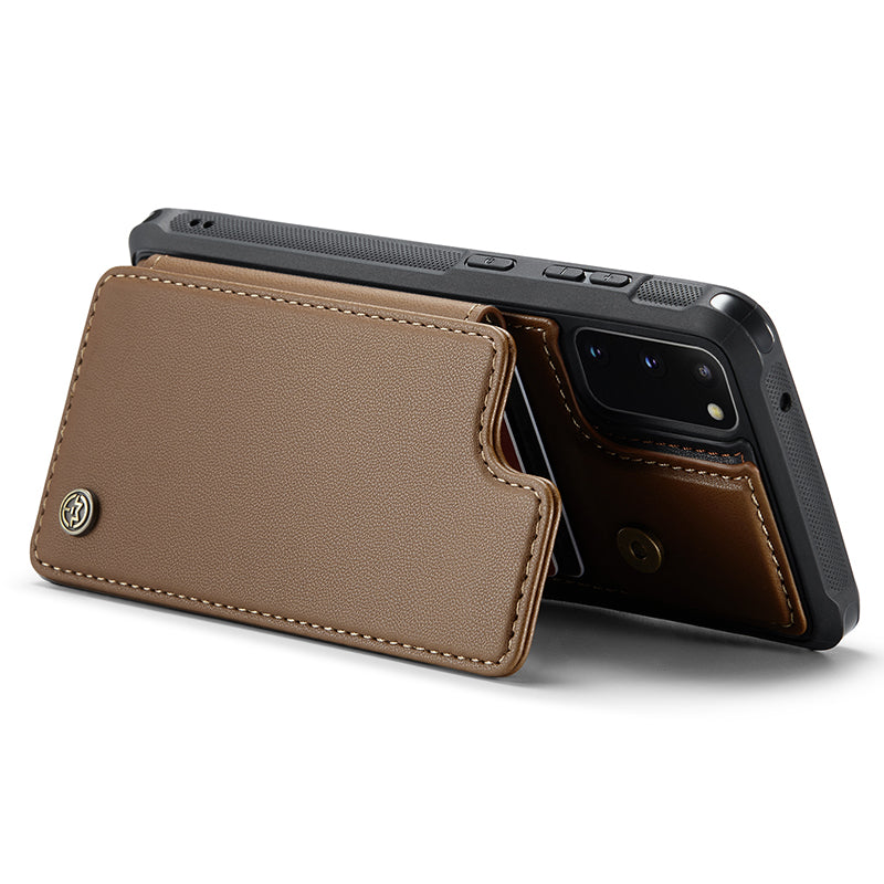 CASEME C22 Series for Samsung Galaxy S20 4G / 5G Case Card Holder Kickstand Leather+TPU Cover - Brown