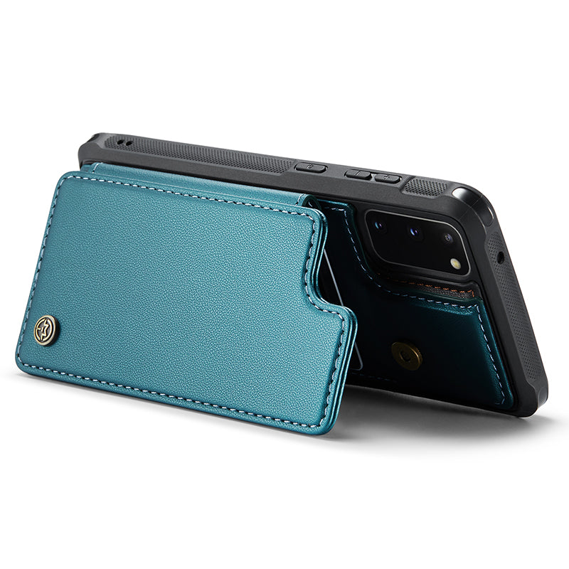 CASEME C22 Series for Samsung Galaxy S20 4G / 5G Case Card Holder Kickstand Leather+TPU Cover - Green