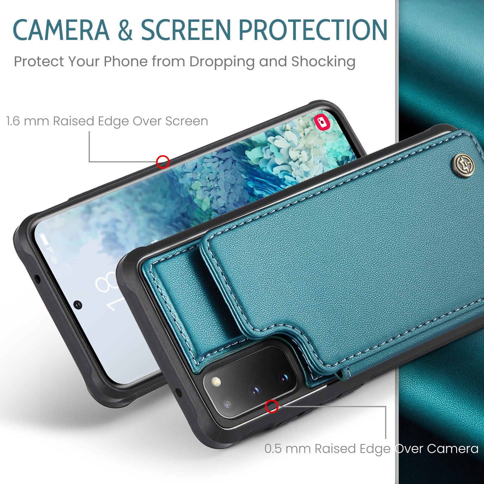 CASEME C22 Series for Samsung Galaxy S20 4G / 5G Case Card Holder Kickstand Leather+TPU Cover - Green