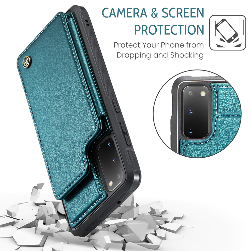 CASEME C22 Series for Samsung Galaxy S20 4G / 5G Case Card Holder Kickstand Leather+TPU Cover - Green