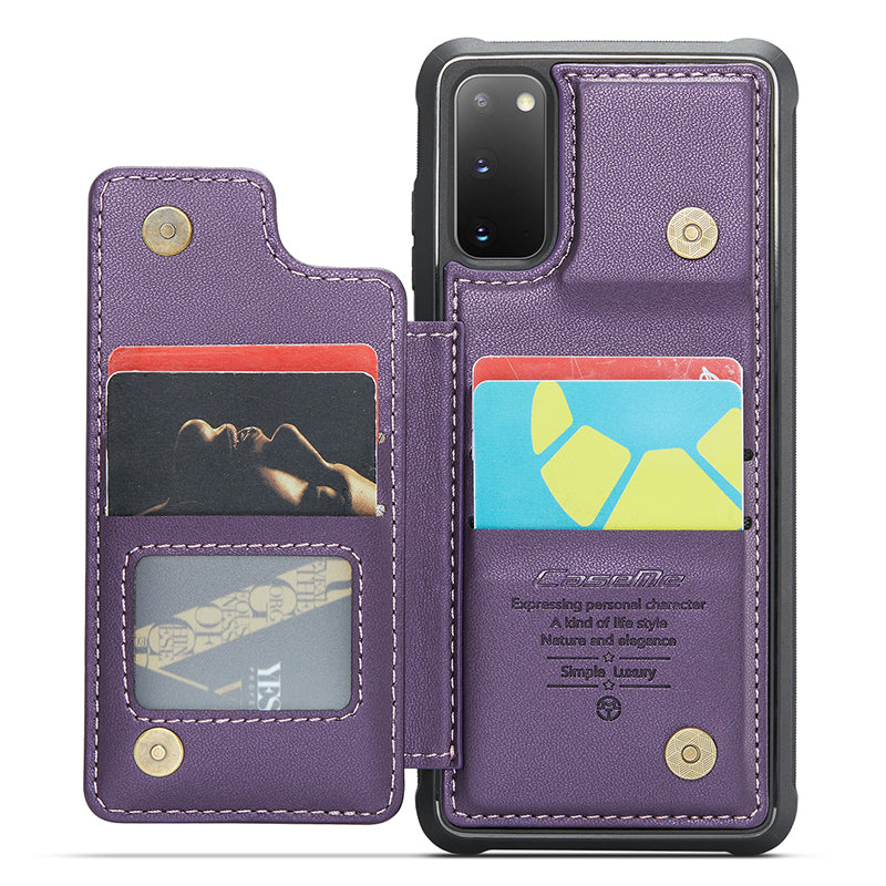 CASEME C22 Series for Samsung Galaxy S20 4G / 5G Case Card Holder Kickstand Leather+TPU Cover - Purple