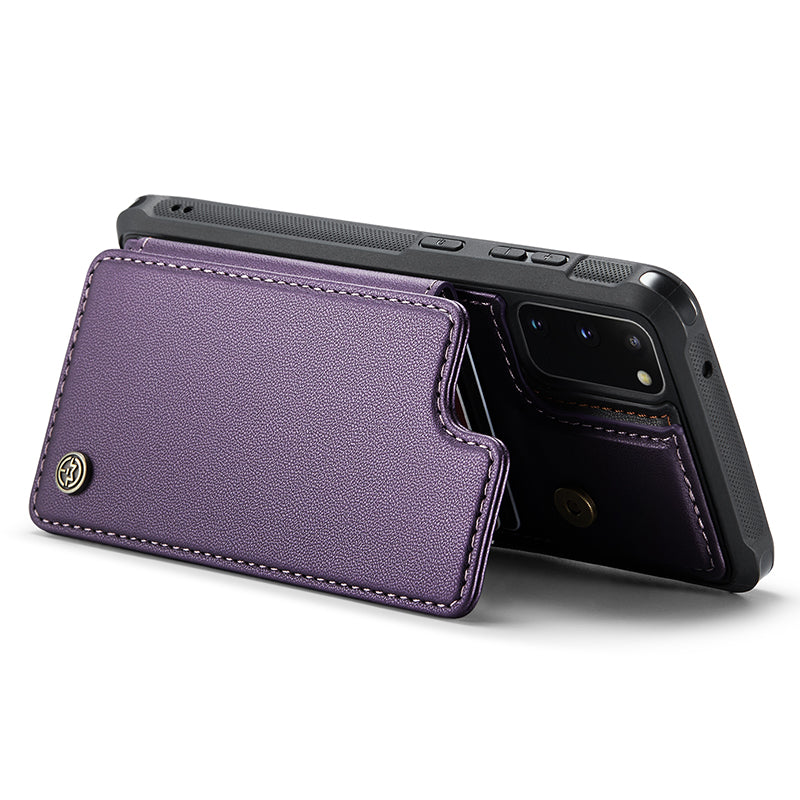 CASEME C22 Series for Samsung Galaxy S20 4G / 5G Case Card Holder Kickstand Leather+TPU Cover - Purple