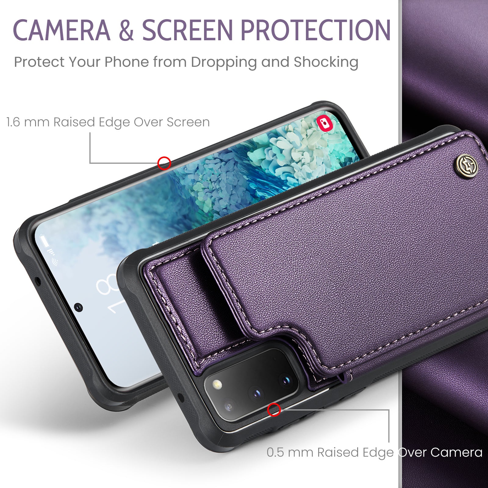 CASEME C22 Series for Samsung Galaxy S20 4G / 5G Case Card Holder Kickstand Leather+TPU Cover - Purple