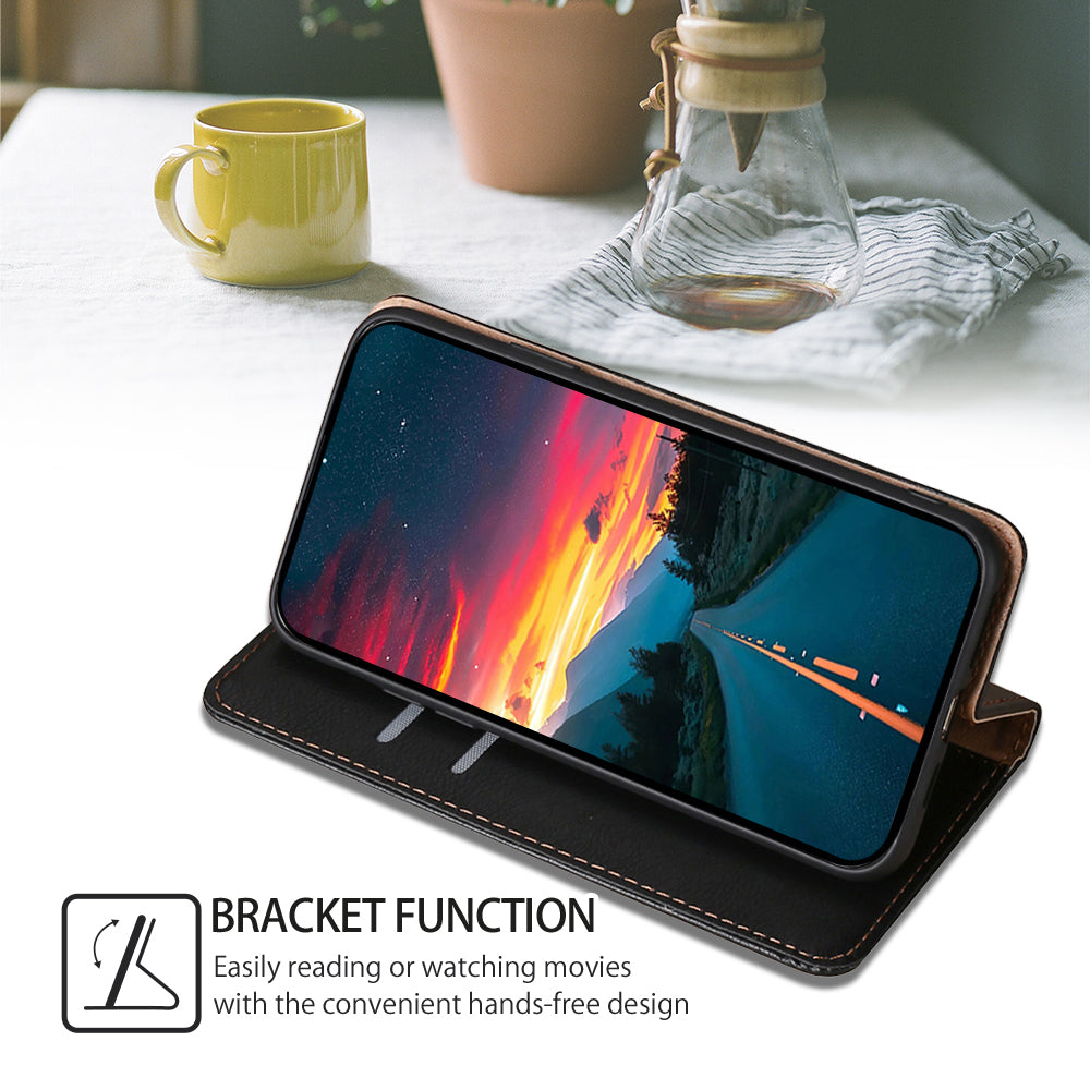 Wallet Phone Protector for Samsung Galaxy M34 5G / F34 5G Case Magnetic Stand PU Leather Shell - Black