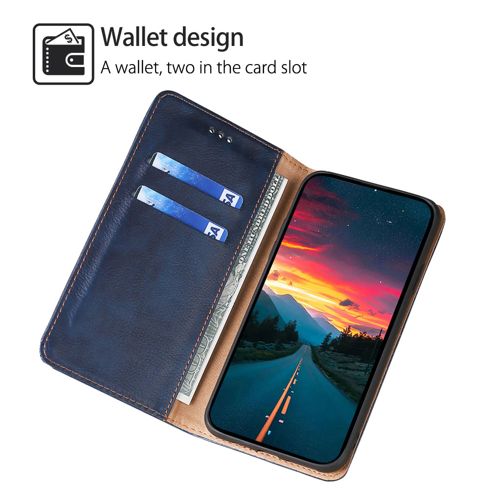 Wallet Phone Protector for Samsung Galaxy M34 5G / F34 5G Case Magnetic Stand PU Leather Shell - Blue