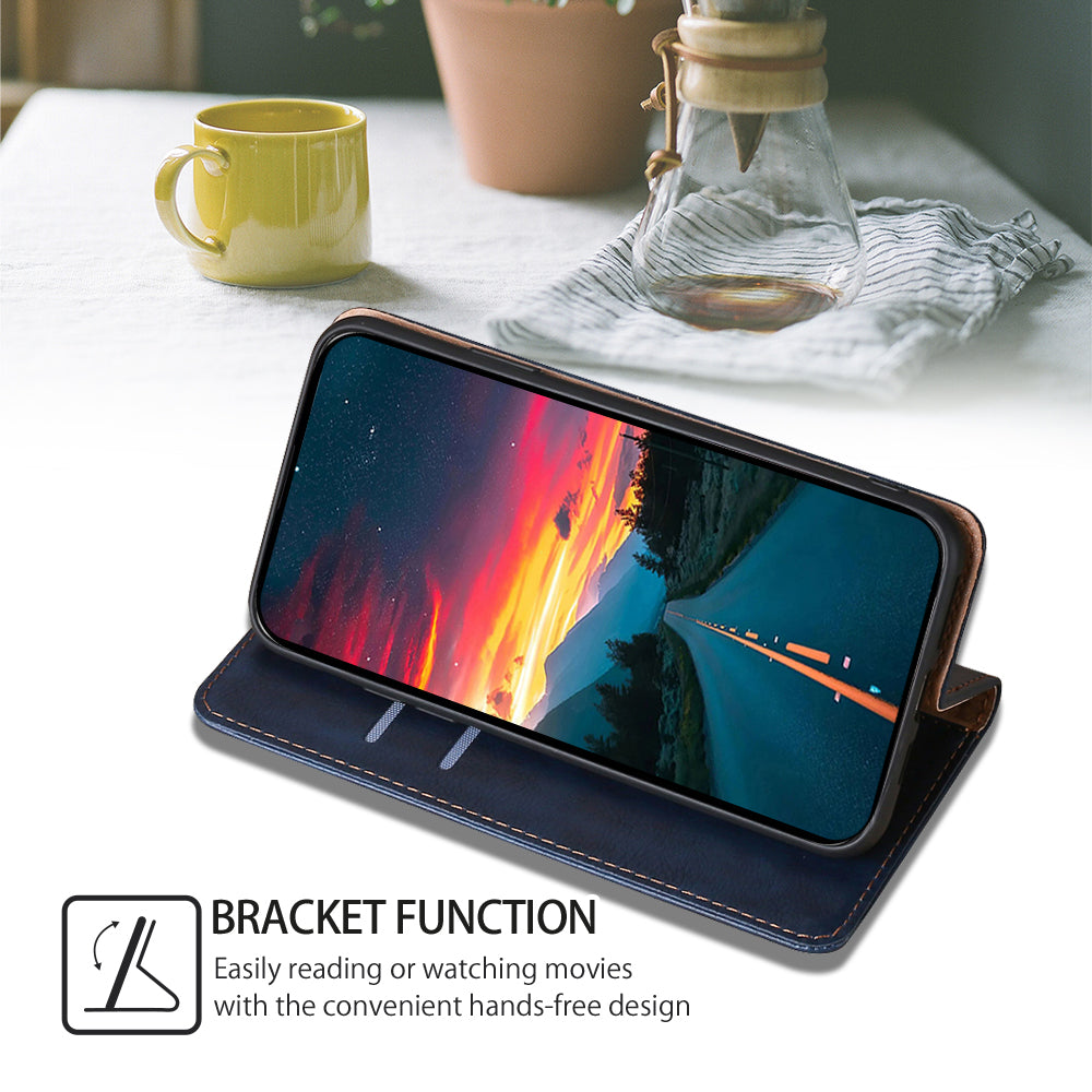 Wallet Phone Protector for Samsung Galaxy M34 5G / F34 5G Case Magnetic Stand PU Leather Shell - Blue