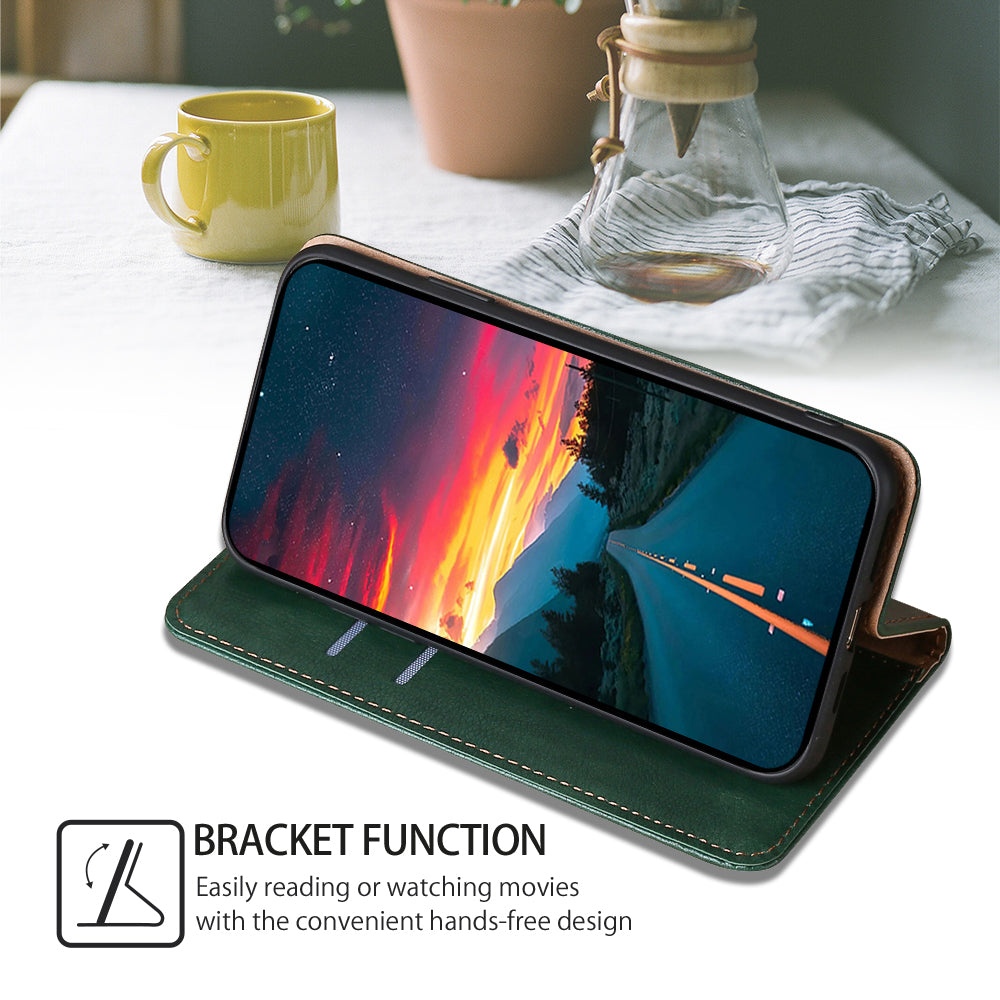 Wallet Phone Protector for Samsung Galaxy M34 5G / F34 5G Case Magnetic Stand PU Leather Shell - Green