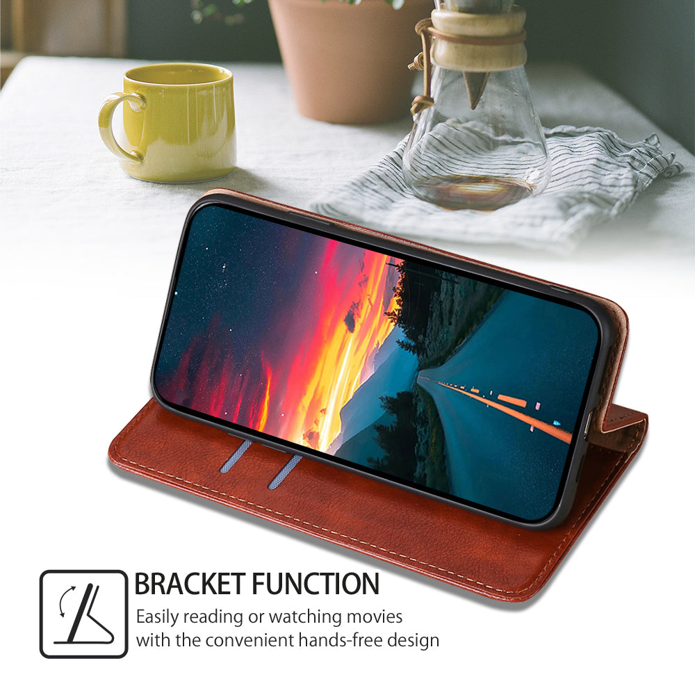 Wallet Phone Protector for Samsung Galaxy M34 5G / F34 5G Case Magnetic Stand PU Leather Shell - Brown