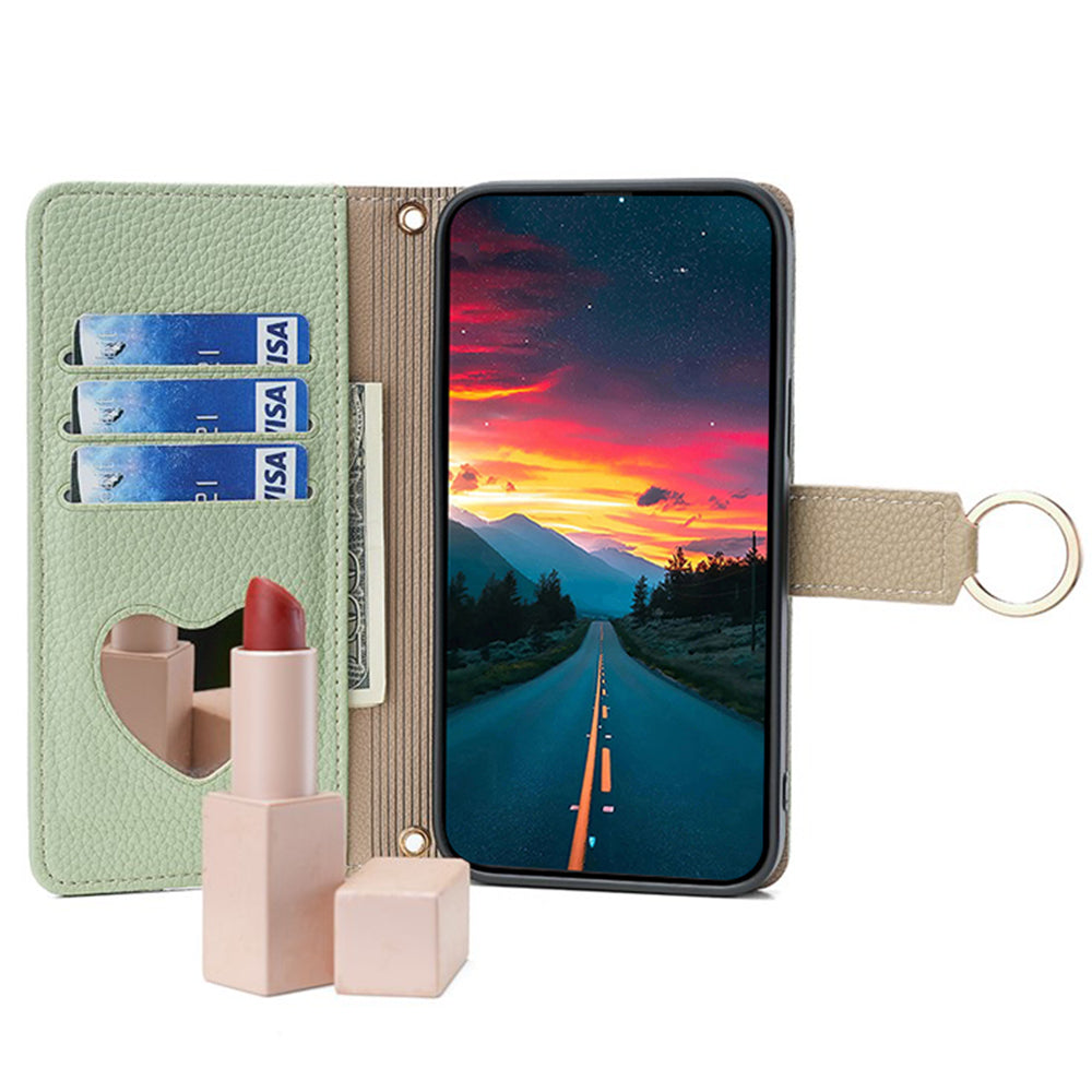 For vivo Y16 4G / Y02s 4G Case Wallet Phone Leather Cover with Chain Shoulder Strap - Green