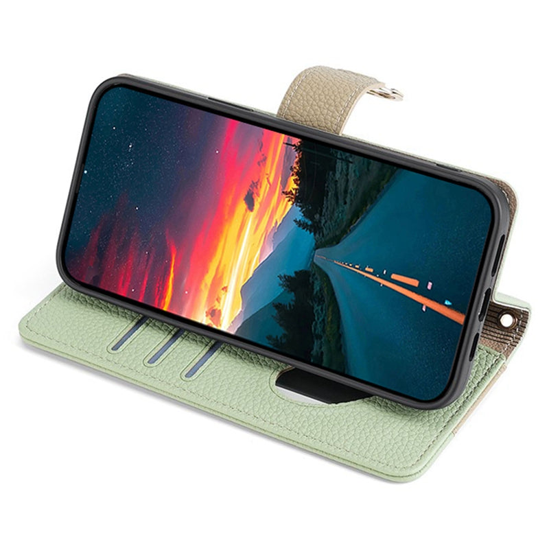 For vivo Y16 4G / Y02s 4G Case Wallet Phone Leather Cover with Chain Shoulder Strap - Green