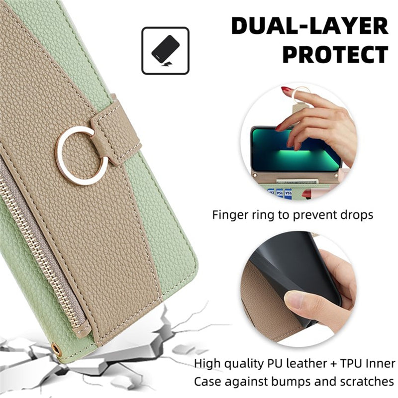 For vivo Y16 4G / Y02s 4G Case Wallet Phone Leather Cover with Chain Shoulder Strap - Green