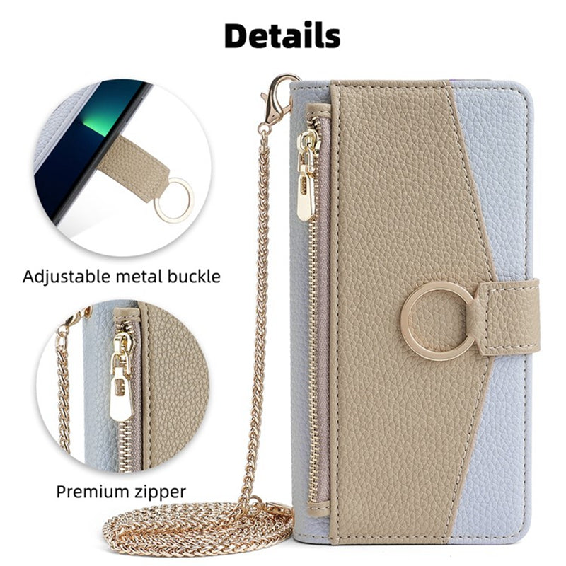 For vivo Y16 4G / Y02s 4G Case Wallet Phone Leather Cover with Chain Shoulder Strap - Blue