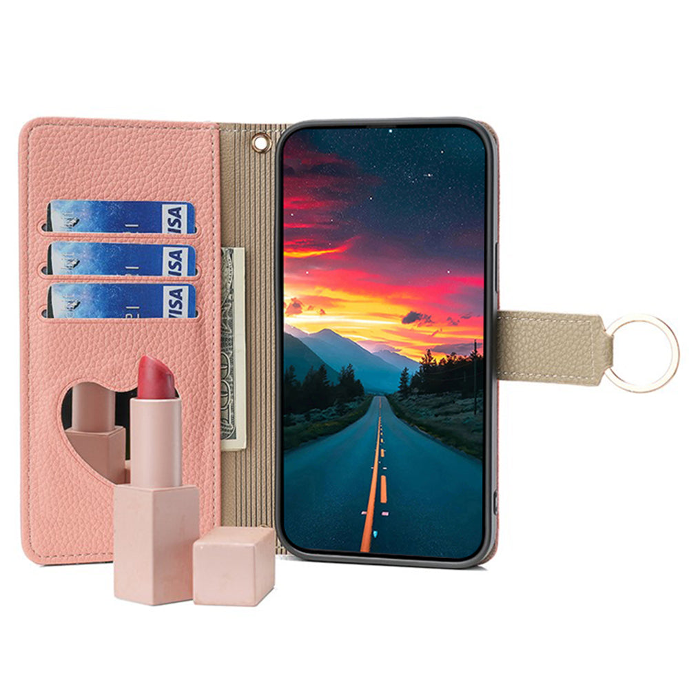 For vivo Y16 4G / Y02s 4G Case Wallet Phone Leather Cover with Chain Shoulder Strap - Pink