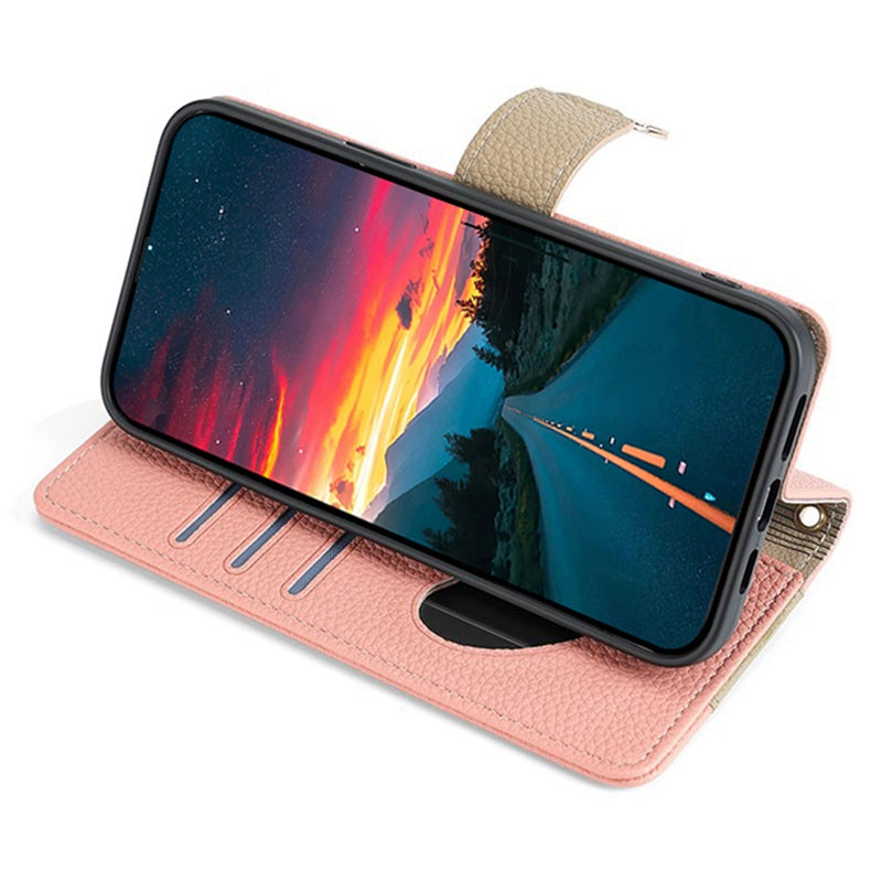 For vivo Y16 4G / Y02s 4G Case Wallet Phone Leather Cover with Chain Shoulder Strap - Pink