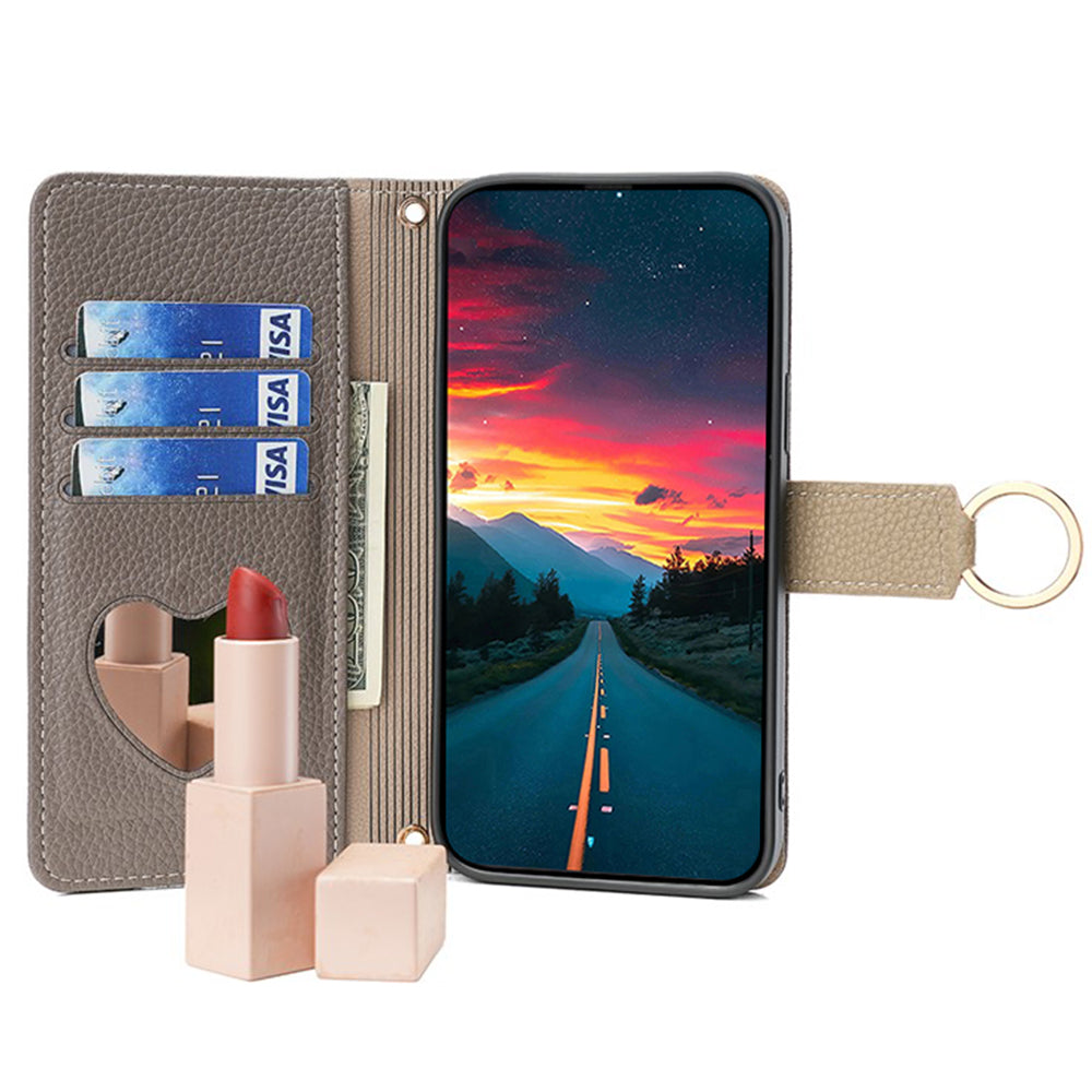 For vivo Y16 4G / Y02s 4G Case Wallet Phone Leather Cover with Chain Shoulder Strap - Grey