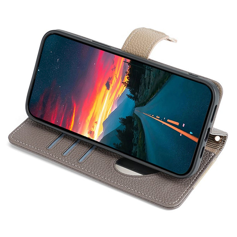 For vivo Y16 4G / Y02s 4G Case Wallet Phone Leather Cover with Chain Shoulder Strap - Grey