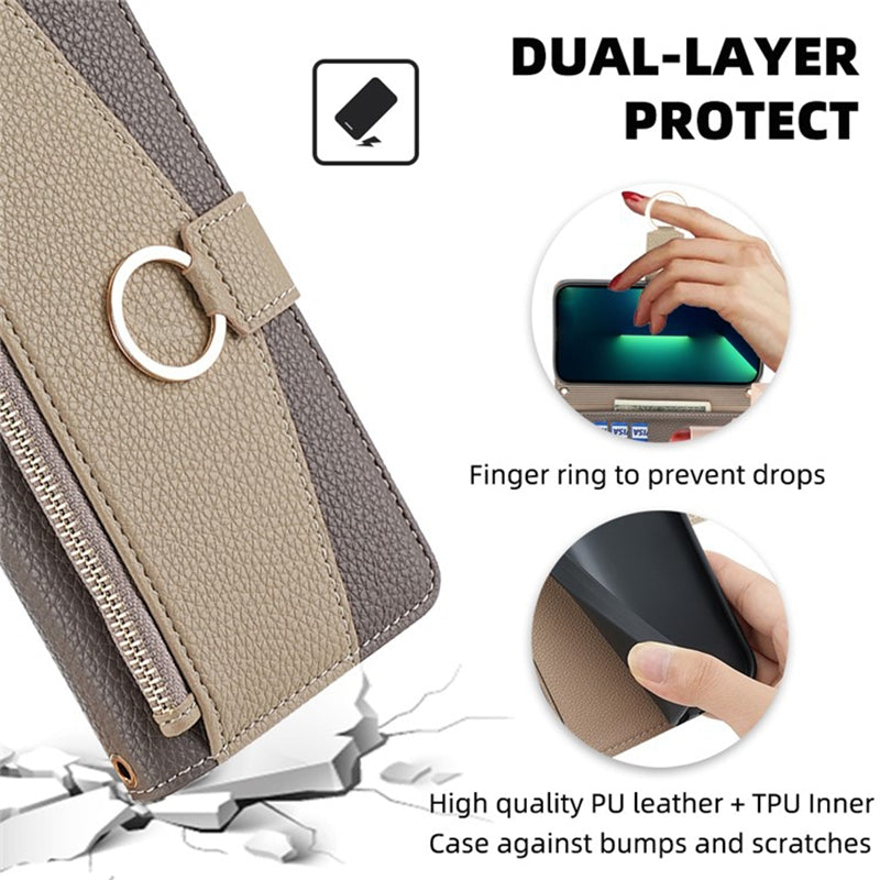 For vivo Y16 4G / Y02s 4G Case Wallet Phone Leather Cover with Chain Shoulder Strap - Grey