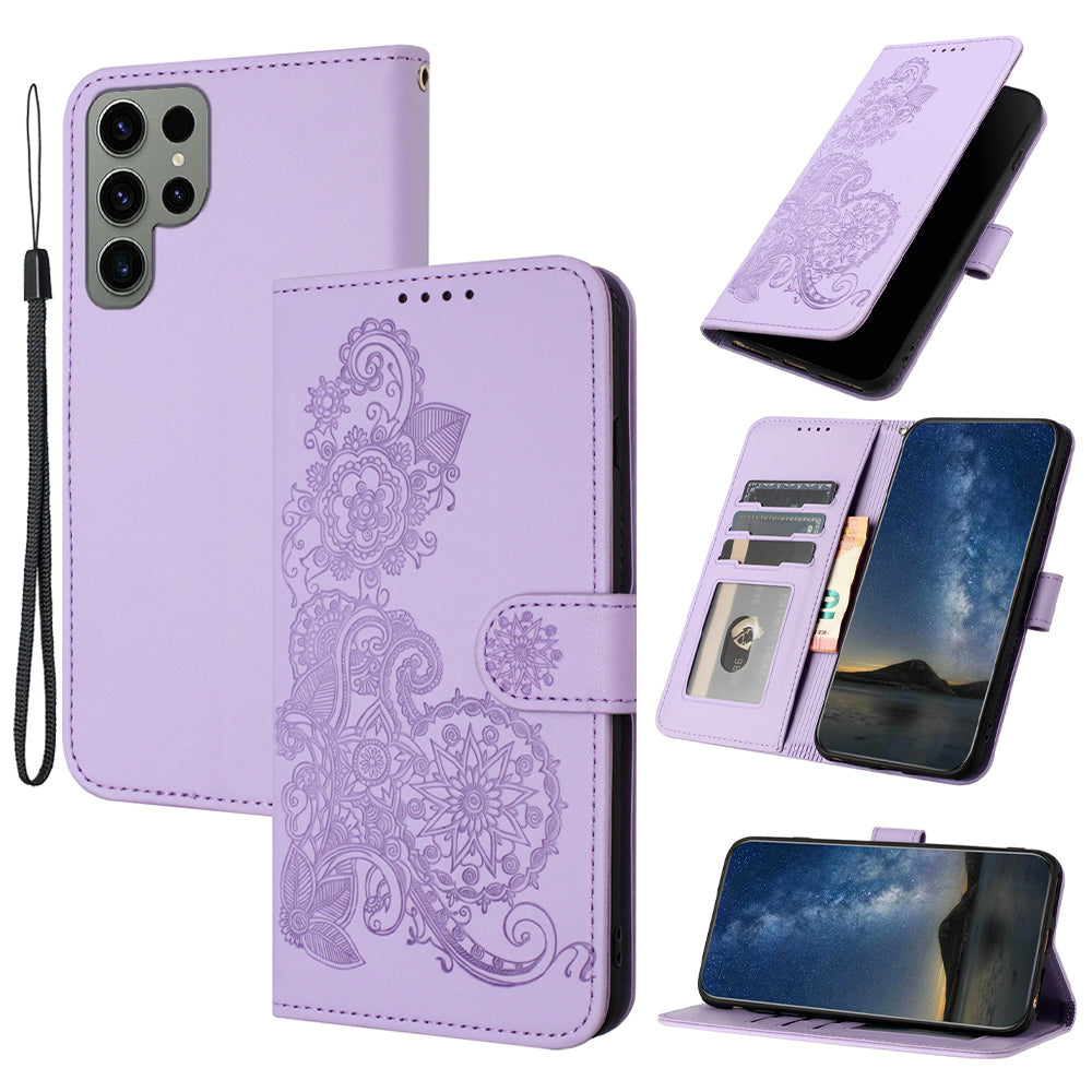 YX0050 For Samsung Galaxy S24 Ultra Case PU Leather Stand Wallet Phone Cover - Purple