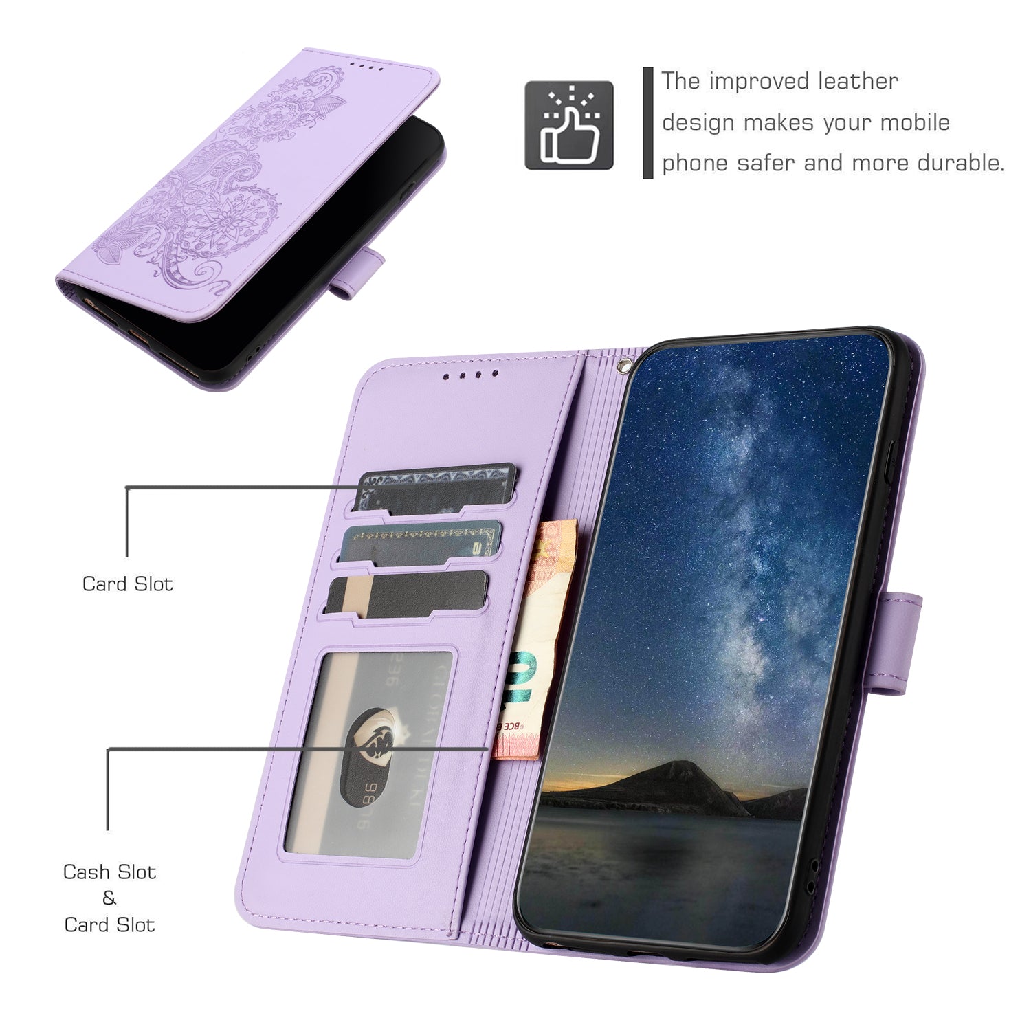 YX0050 For Samsung Galaxy S24 Ultra Case PU Leather Stand Wallet Phone Cover - Purple