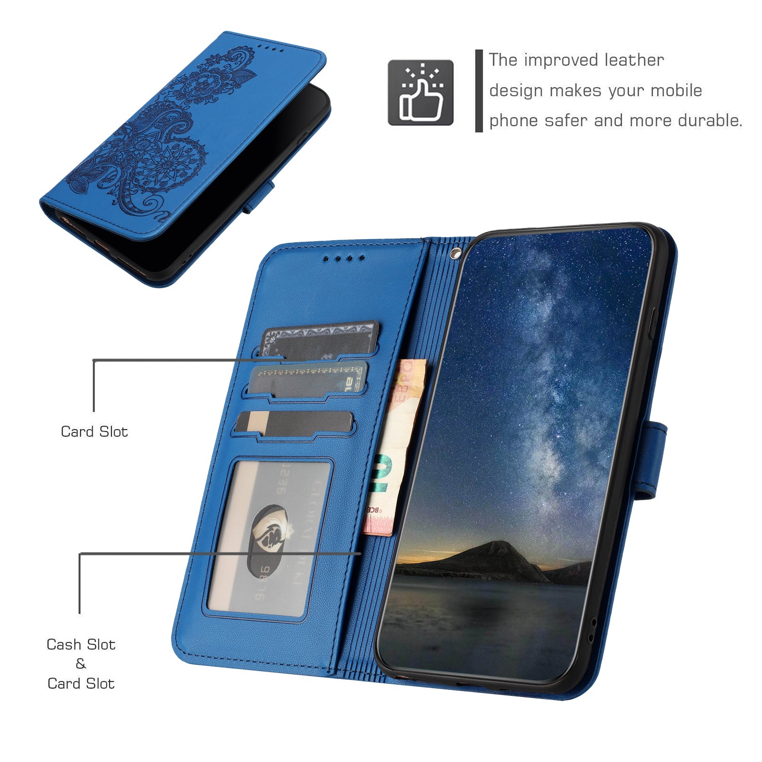 YX0050 For Samsung Galaxy S24 Ultra Case PU Leather Stand Wallet Phone Cover - Sapphire