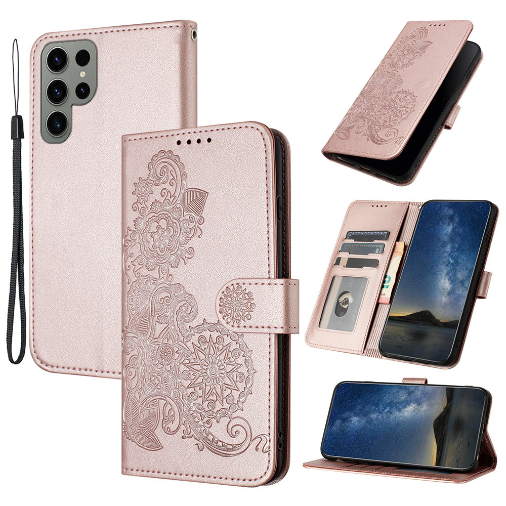 YX0050 For Samsung Galaxy S24 Ultra Case PU Leather Stand Wallet Phone Cover - Rose Gold