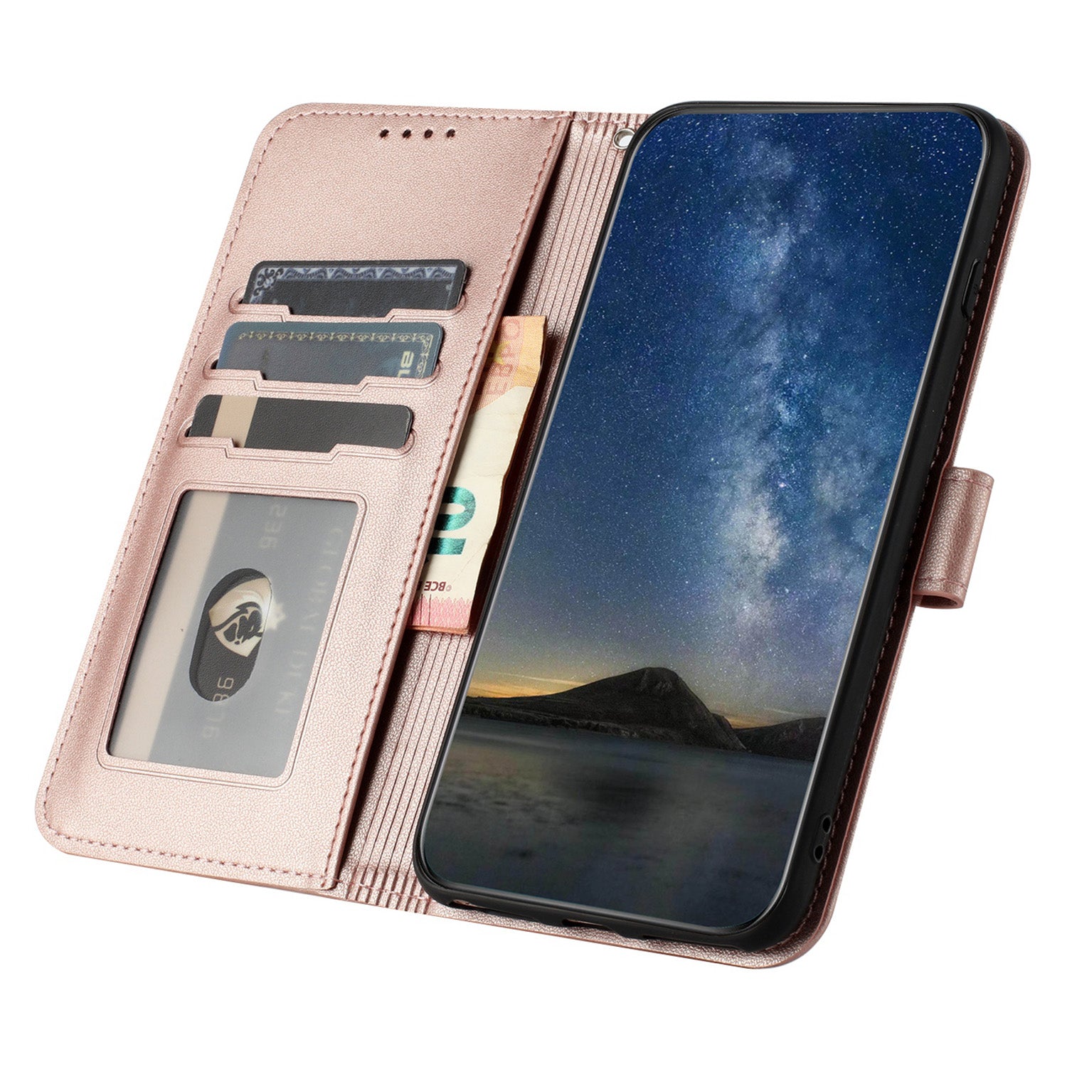 YX0050 For Samsung Galaxy S24 Ultra Case PU Leather Stand Wallet Phone Cover - Rose Gold