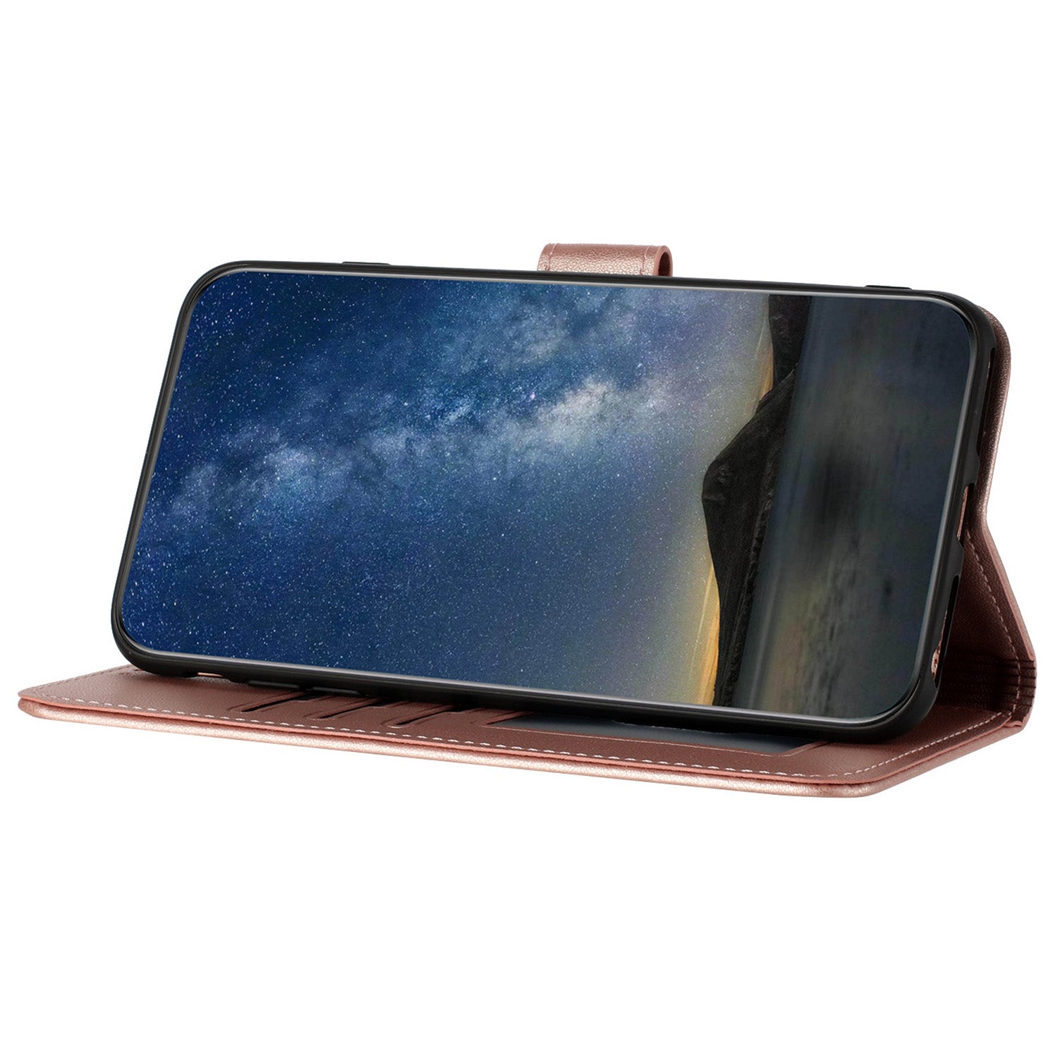 YX0050 For Samsung Galaxy S24 Ultra Case PU Leather Stand Wallet Phone Cover - Rose Gold