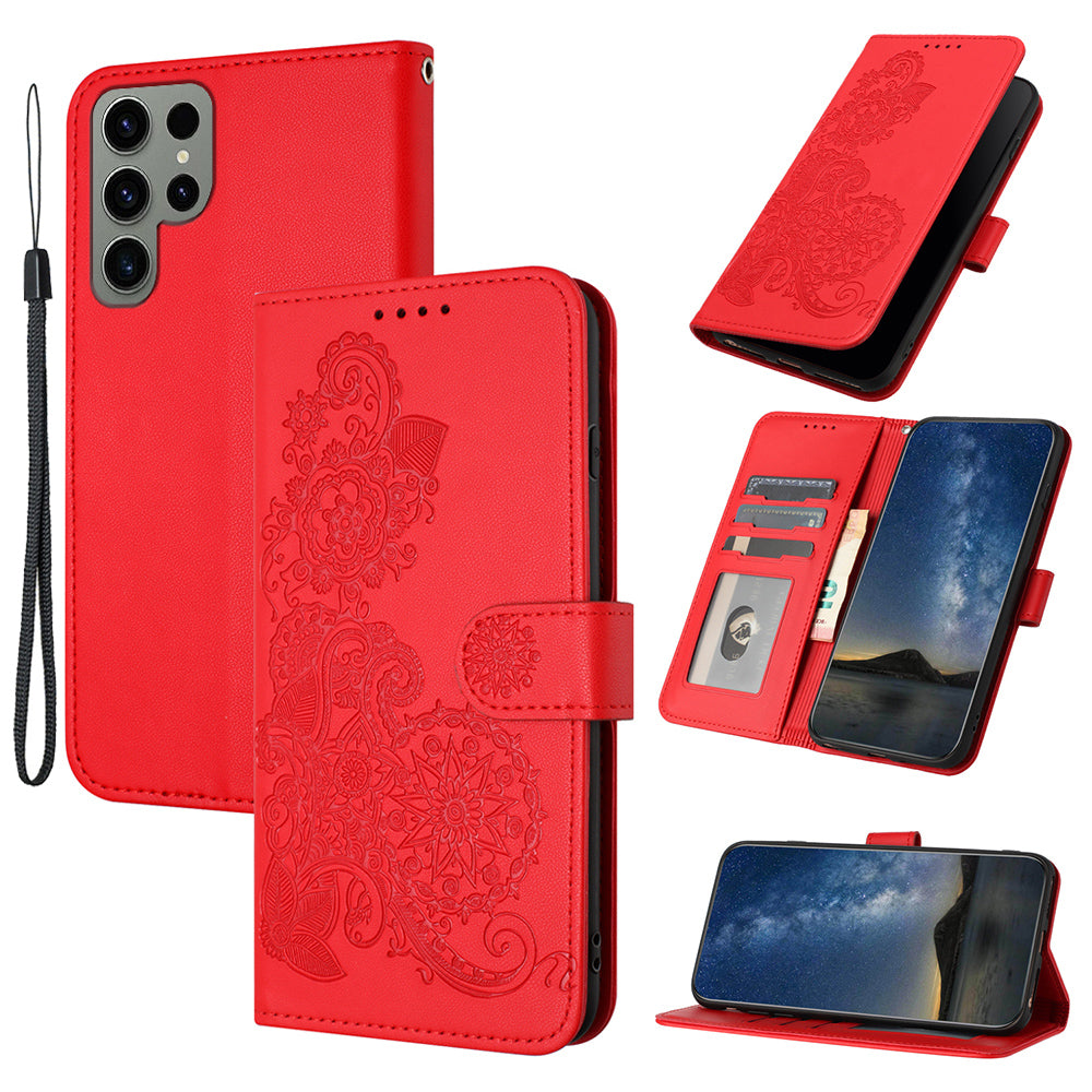 YX0050 For Samsung Galaxy S24 Ultra Case PU Leather Stand Wallet Phone Cover - Red