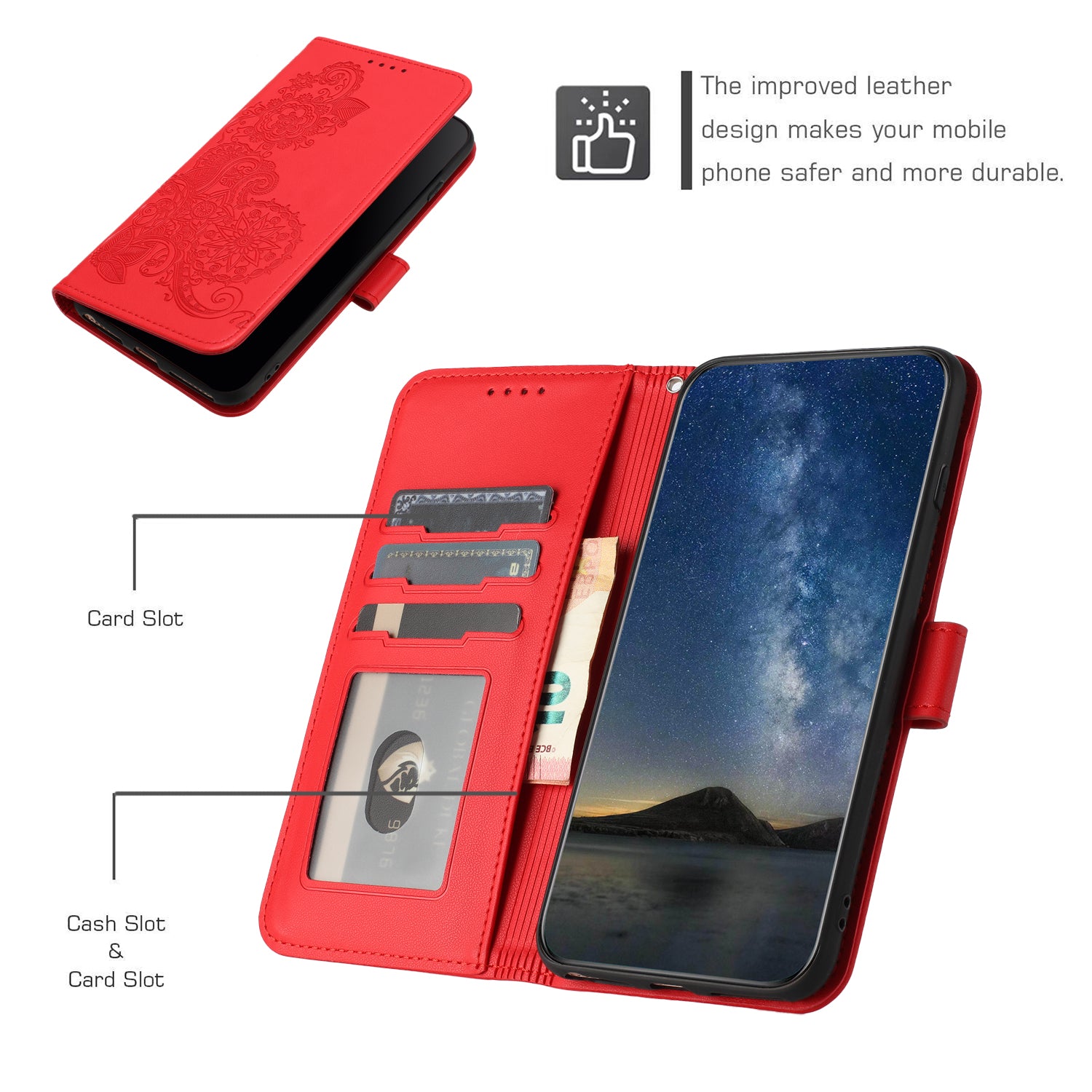 YX0050 For Samsung Galaxy S24 Ultra Case PU Leather Stand Wallet Phone Cover - Red