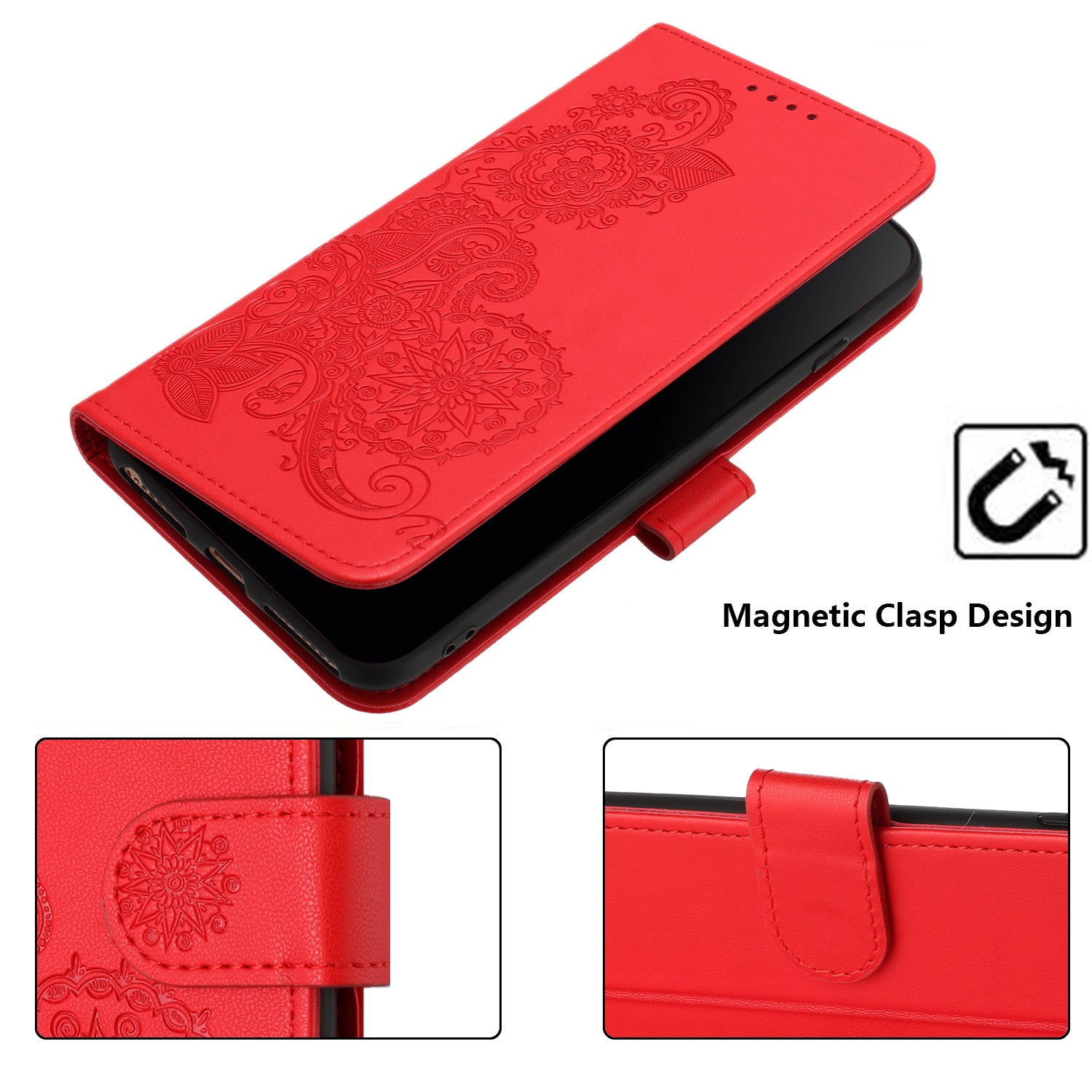 YX0050 For Samsung Galaxy S24 Ultra Case PU Leather Stand Wallet Phone Cover - Red