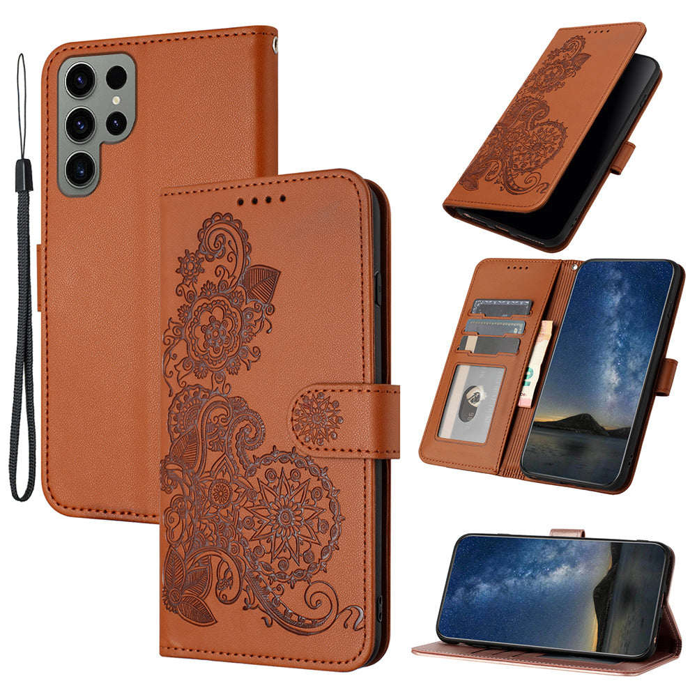 YX0050 For Samsung Galaxy S24 Ultra Case PU Leather Stand Wallet Phone Cover - Coffee