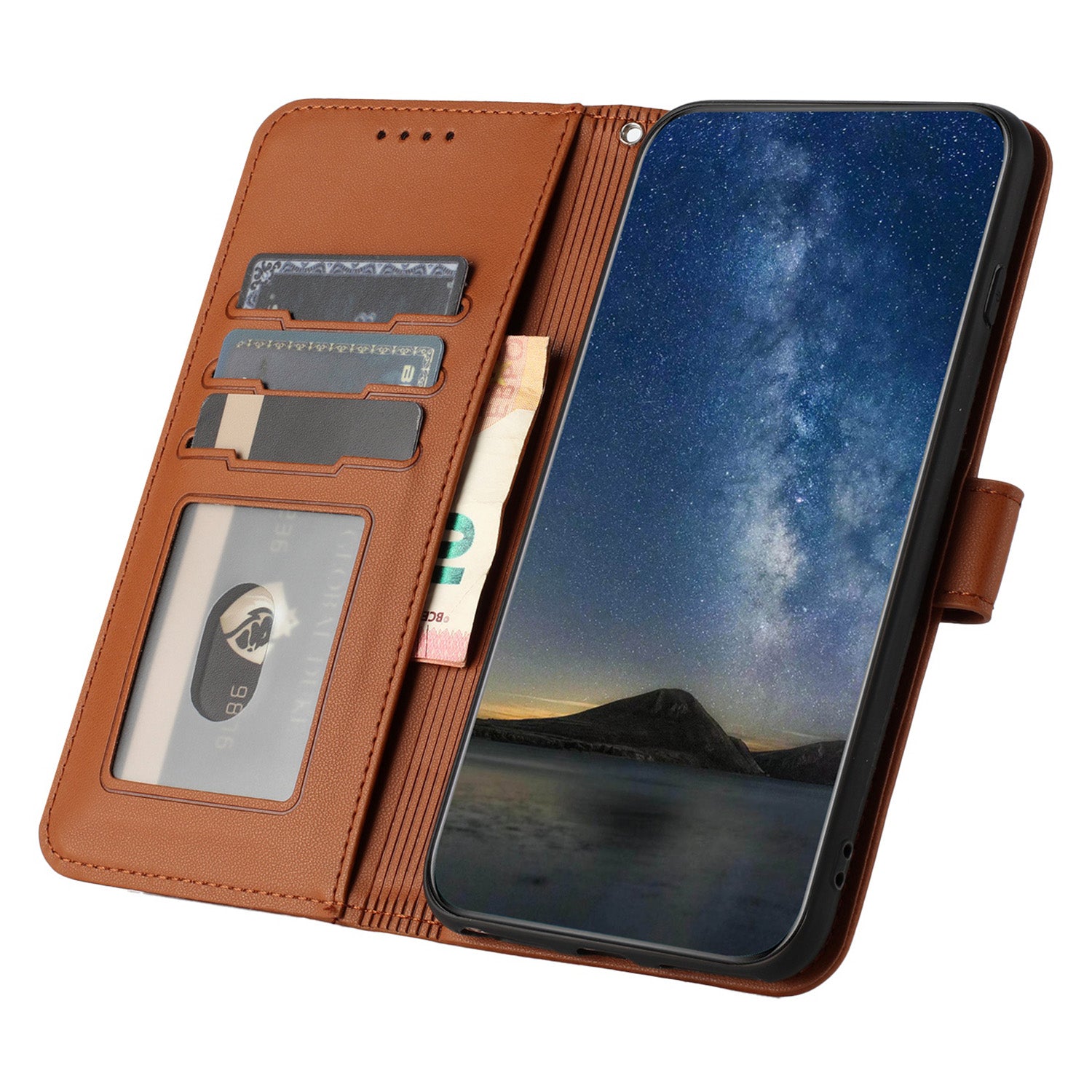 YX0050 For Samsung Galaxy S24 Ultra Case PU Leather Stand Wallet Phone Cover - Coffee