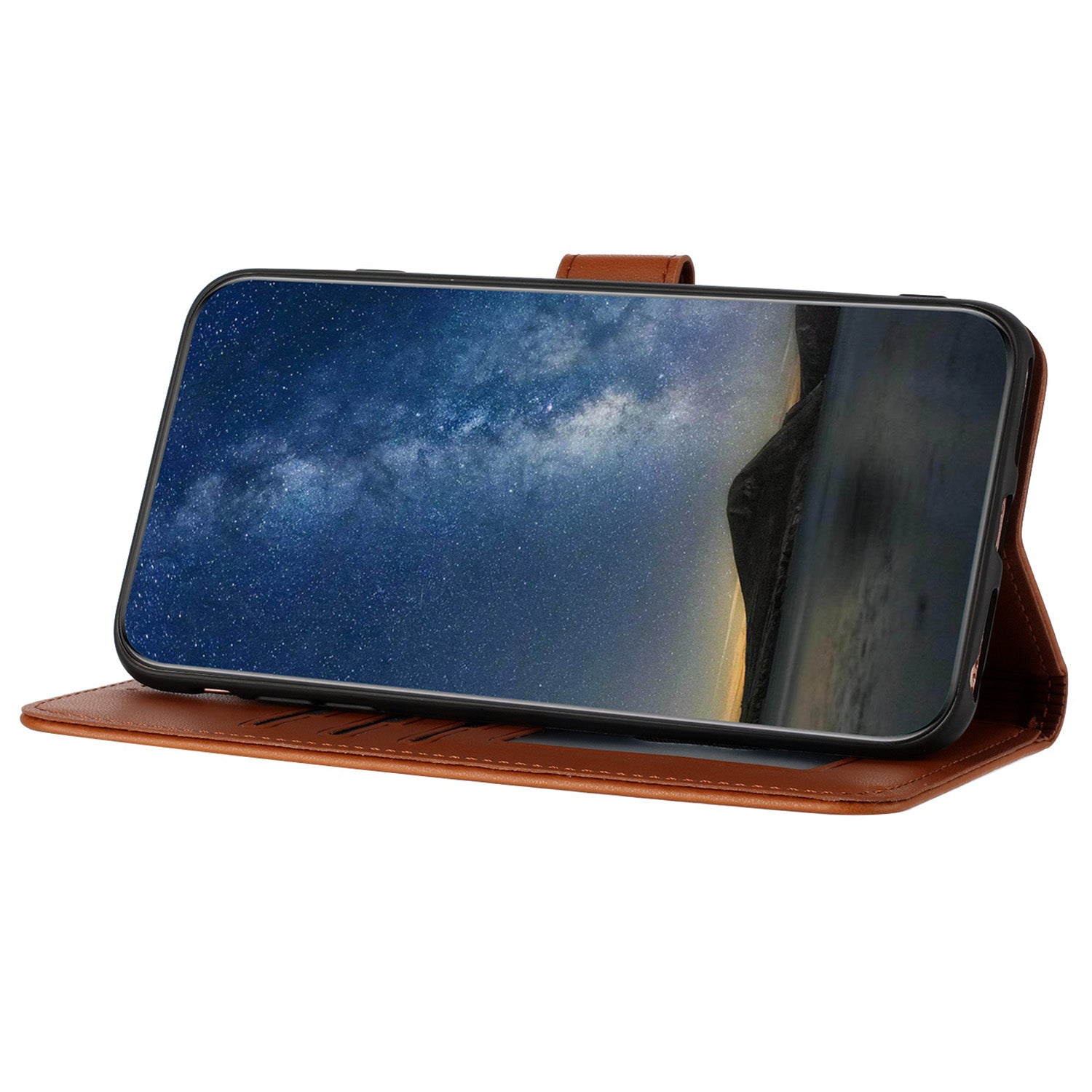 YX0050 For Samsung Galaxy S24 Ultra Case PU Leather Stand Wallet Phone Cover - Coffee