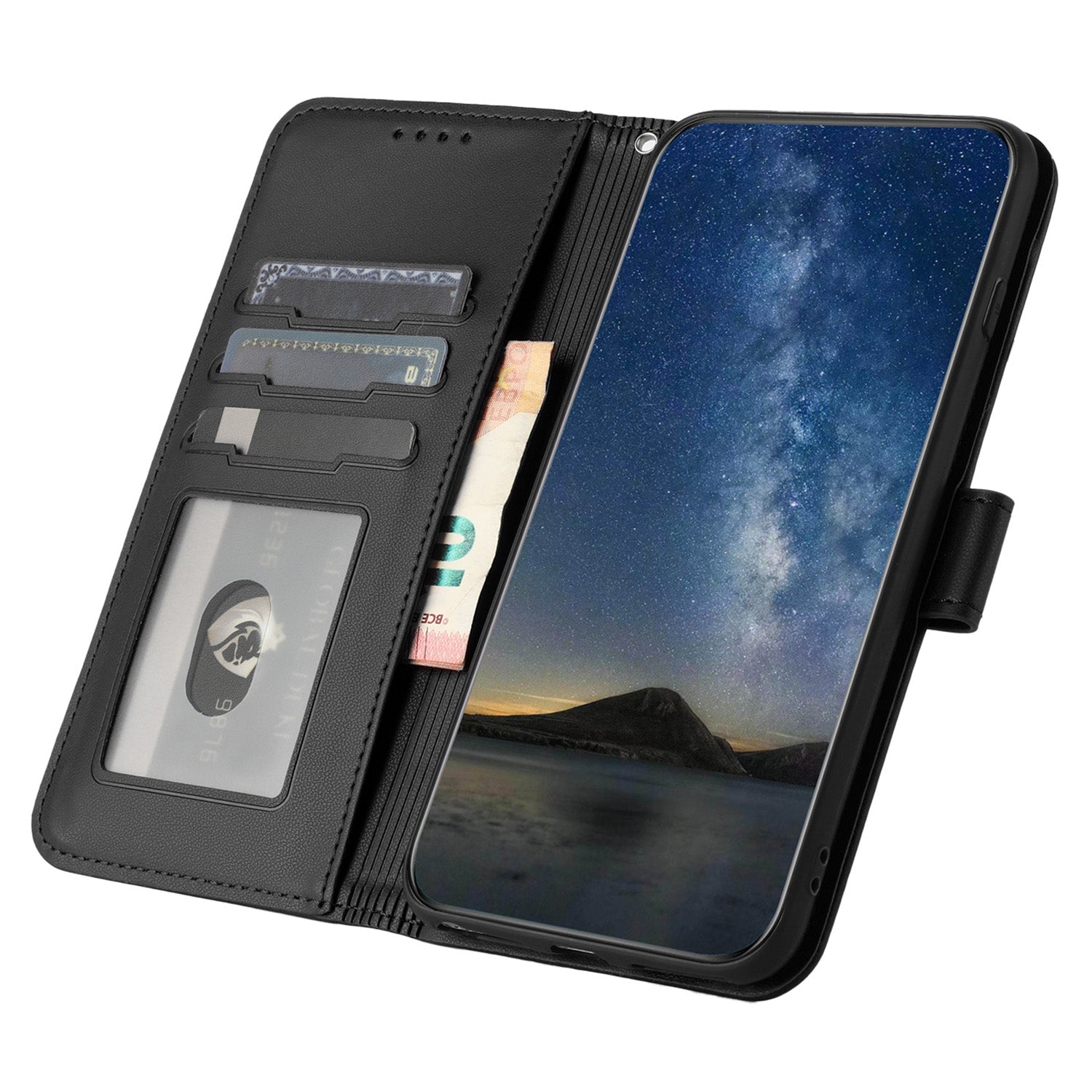 YX0050 For Samsung Galaxy S24 Ultra Case PU Leather Stand Wallet Phone Cover - Black